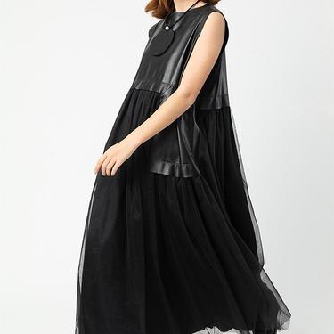 Tulle and Leather Full Skirt Dress