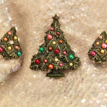 1960s Holiday Jewelry Set - 60s Christmas Jewelry Set - 1960s Christmas Tree Brooch - Vintage Christmas Earrings - Vintage Christmas Brooch 