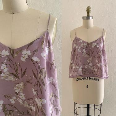 vintage lavender floral flouncy camisole // cropped floral tank top 