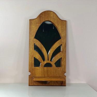 Vintage Wooden Mirror with Shelf, Entryway Mirror, Foyer Mirror with Shelf, Oak Mirror 