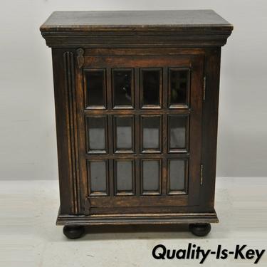 Vintage British Colonial Style Small One Door Wooden Curio Display Cabinet