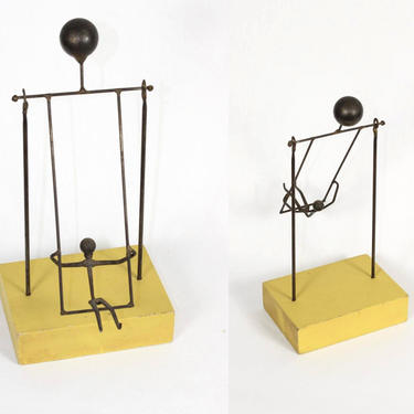 Vintage Raymor Modernist Sculpture - Kinetic, Steel and Wood, Swinging Figure 