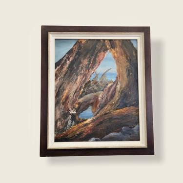 Free Shipping Within US - Vintage mid century modern ocean scenic sculptural professionally framed blue brown signed 
