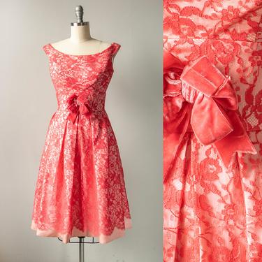 1950s Dress Pink Lace Cocktail Party XS 