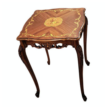 Antique French Louis XV Rocaille Inlaid Marquetry Side Table - Parlor Table 