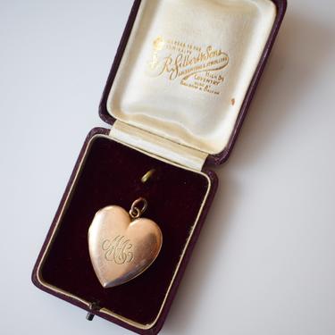 Antique Gold Heart-Shaped Locket &quot;MA&quot; Initials 
