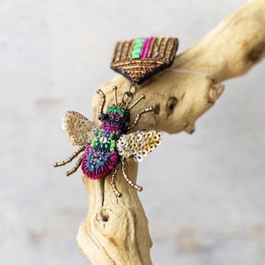 Embroidered Rainbow Bee Honor Medal Pin