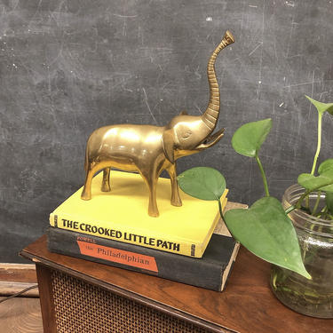 Vintage Brass Elephant Retro 1960s Small Sized Brass Elephant Statue + Figurine + Carved + Hollow + Animal + Figure + Mid Century Home Decor 