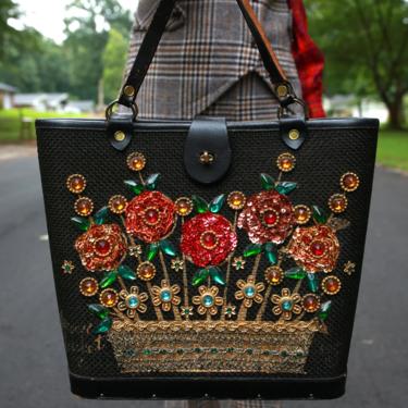 Lovely Vintage 60s 70s Enid Collins Beaded Flower Vase Handbag 