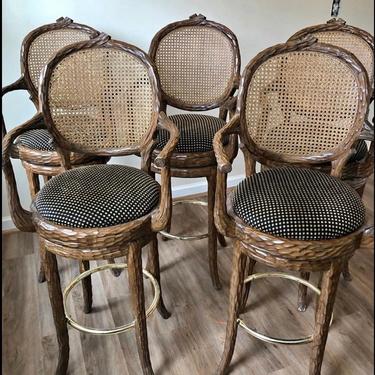 Beautiful vintage faux bois bar stools - set of five 