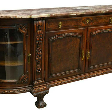 Sideboard, Chippendale Style, Marble Top, Oak, Vintage / Antique, 20th C.,1900's