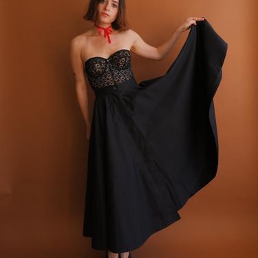 Vintage 80s Salvatore Ferragamo Circle Skirt/ 1980s High Waisted Black Cotton Full Midi Skirt/ Size Small 26 