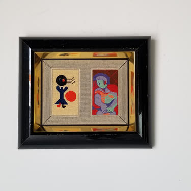 Mid 20th Century Cubist Style Needlepoint Wall Art, Framed. 