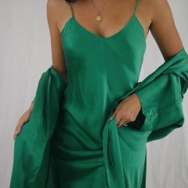 Vintage Emerald Green Silk Slip Dress - Small 