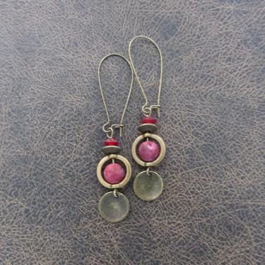 Red agate earrings, bronze modern earrings, unique ethnic earrings, mid century, minimalist geometric earrings, boho chic earrings 