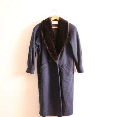 Fur Collar Navy Wool Lady Coat 