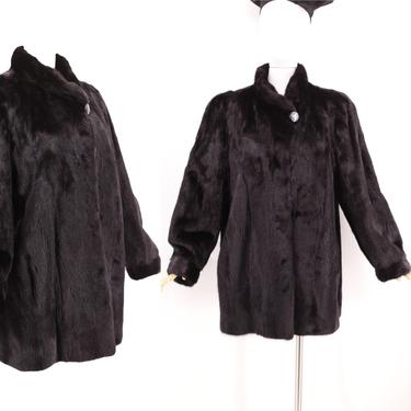 vintage BLACK mink fur coat sz M / 1980s glossy deep black supple hip length jacket 80s 70s medium 