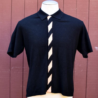 1950s Pink And Black Orlon Knit Short Sleeve Sport Shirt. XL 