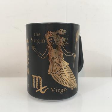 Vintage Virgo Mug Zodiac Horoscope Astrology Ware Coffee Tea Gold Black Kitsch Kawaii Celestial Federal Glass 