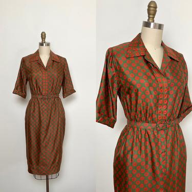 Vintage 1950s Silk Dress 50s Shirtwaist 