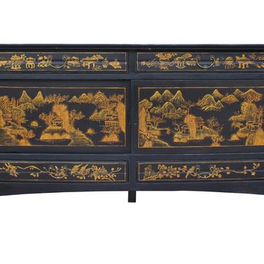 Chinese Fujian Golden Graphic Sideboard High Credenza Console Table TV Cabinet cs3509E 