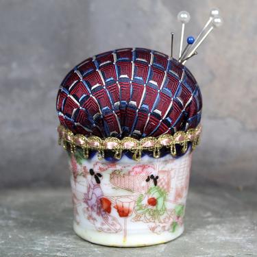 Beautiful Miniature Japanese Tea Cup Pin Cushion - Vintage Porcelain Upcycled Pin Cushion - Handmade  | FREE SHIPPING 