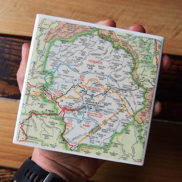 1965 Yosemite National Park Map Coaster. California Map Vintage. National Park Gift. Hiking Décor. Rock Climber Gift. California Décor Camp. 