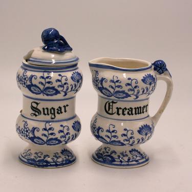 vintage Blue Onion creamer and covered sugar bowl 