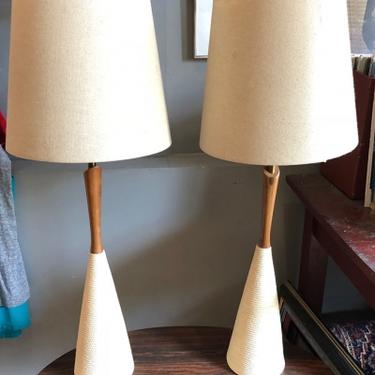 Pair of Mid Century Teak and Rope Table Lamps Circa1960