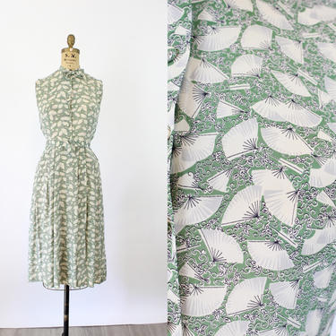 1940s FAN PRINT novelty silk dress xs | new spring 