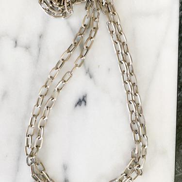 vintage extra long silver tone chain necklace 