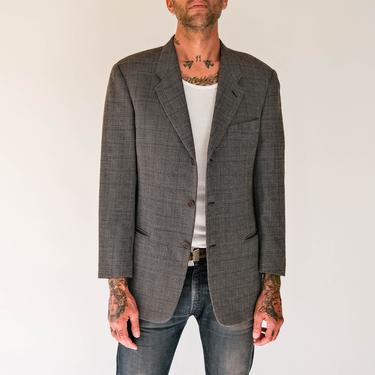 Vintage 90s Giorgio Armani for Neiman Marcus Black & Gray Tartan Plaid Drop Shoulder Blazer | Made in Italy | 1990s Armani Designer Jacket 
