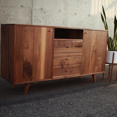Danish Modern Console, 60&amp;quot;W, Modern Credenza, Mid Century Sideboard, Solid Wood Media Console (Shown in Walnut) 
