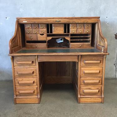 Solid Oak Vintage Roll Top Desk