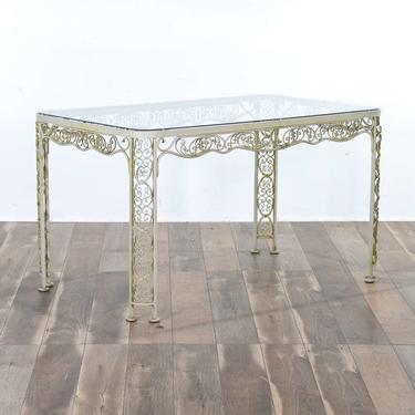 Vintage Regency Scrolled Iron Patio Table W Glass Top