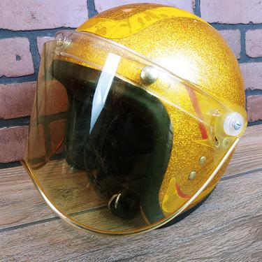 Gold/Yellow Glitter AMA Group 1 Sticker Motorcycle Helmet with Woman Decal on the Back 