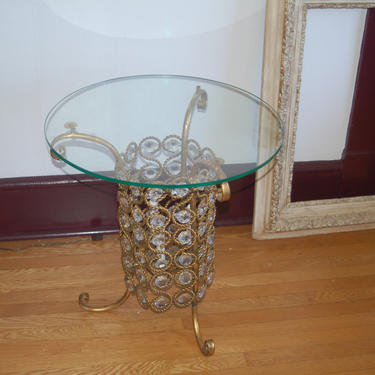 Banci Firenze Hollywood Regency Italian Unique Illuminated Glass Topped Table w/ Gilt Metal &amp; Crystal Prisms ~ 60s ~ Rare Italy Lead Crystal 