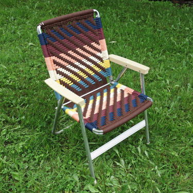 Macrame Lawn Chair Glamping, Vintage Aluminum Frame Modern Woven Design, 70s Decor Unique Outdoor Furniture Forest Fathers Custom Lawn Chair 