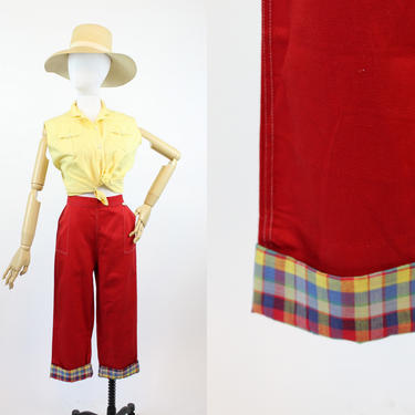 1950s NWT red denim pedal pusher pants medium | vintage cropped cuffed capris 