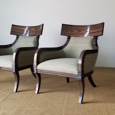 Vintage Colber International Italy Zebrano Arm Chairs - a Pair. 