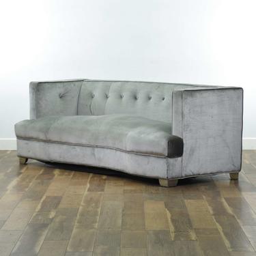 Contemporary Silver Crescent Sofa W Button Back