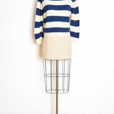 vintage 80s sweater navy blue cream wide stripe nautical jumper top shirt L XL clothing 