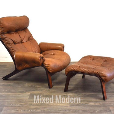 Rybo Rykken Rosewood Leather Lounge Chair &amp; Ottoman 