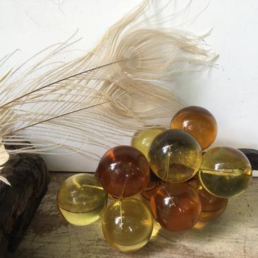 Vintage Amber Yellow Lucite Grapes, Mid Century Modern, Faux Wood Stem, MCM Coffee Table Decor 