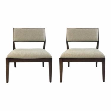 Henredon Mid-Century Modern Style Gray Upholstered Side Chairs Pair