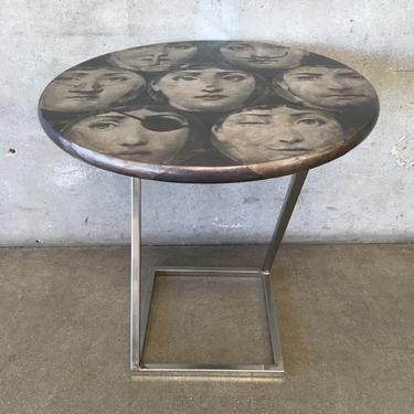 Custom Fornasetti Decoupage Side Table on Steel Base