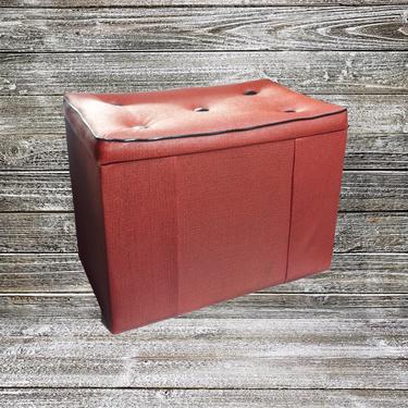 Vintage Footstool, Atomic 1960's Ottoman, Mid Century Modern Storage Box, Cedar Treasure Chest, Black &amp; Red Padded Seat, Vintage Furniture 
