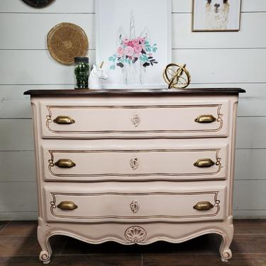 Vintage Pink Dresser with Stained Top