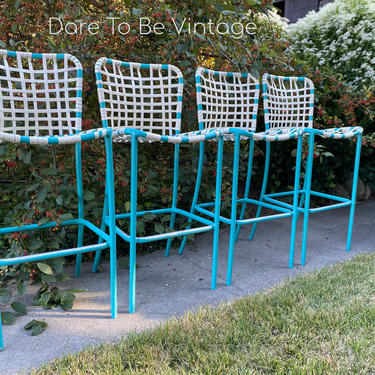Vintage Mid Century Turquoise Brown Jordan Bar Stools Chairs ~ Mid Century Modern Bar Stools  ~ Brown Jordan Tamiami Bar Stools 