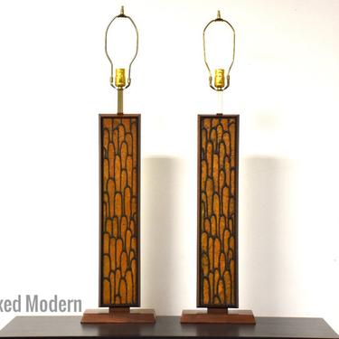 Mid Century Walnut Table Lamps - A Pair 